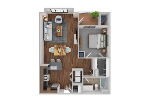 Floor plan for 1 bed, 1 bath, 890 sqft